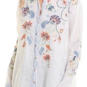 Johnny Was Workshop Kayra Oversized Tunic Size XXL 2XL Embroidered Floral White